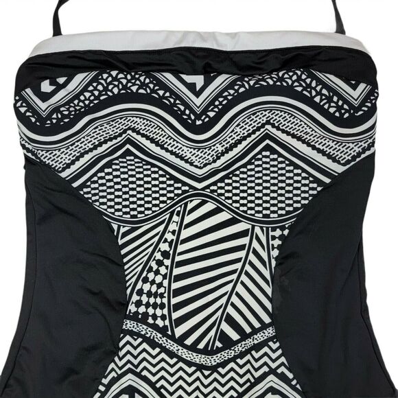 Kenneth Cole Black & White Swimsuit Womens Sz S 1 Pc Geometric Removable Strap - Picture 2 of 7